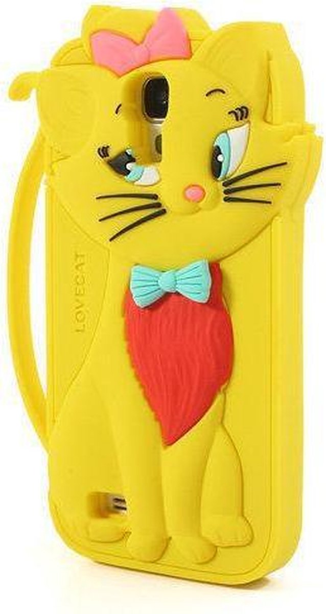 Cute Bow Tie Cat Case Silicone hoesje Samsung Galaxy S4 Geel