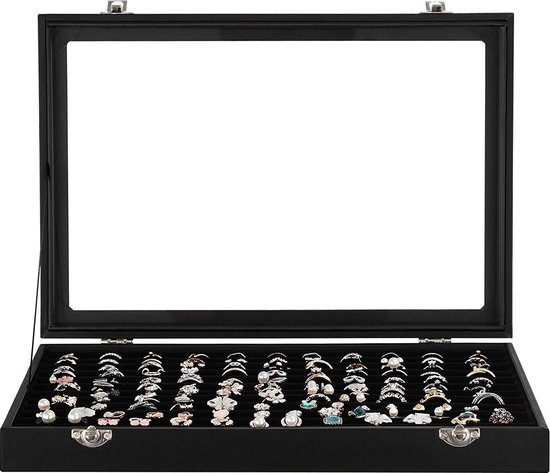 Luxe Sieraden Display Opbergdoos - Oorbellen & Ringen Houder - Juwelen Opbergbox - Zwart - Merkloos