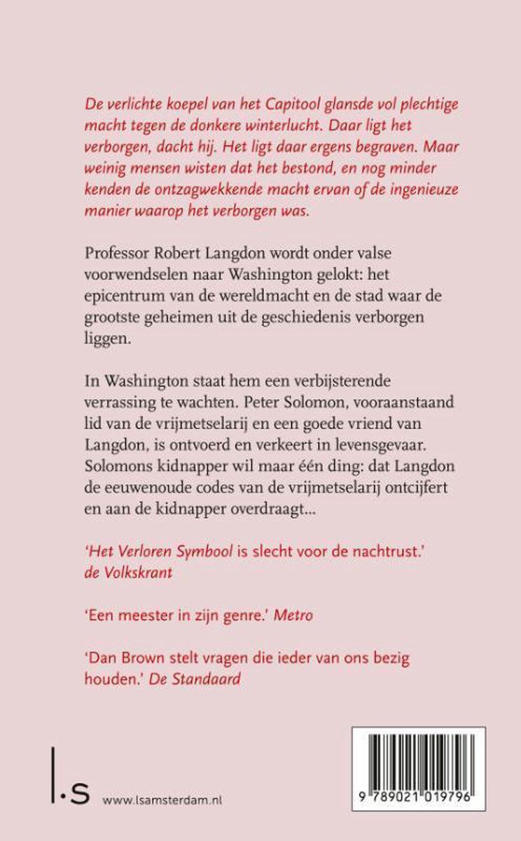 Robert Langdon 3 - Het verloren symbool - back cover