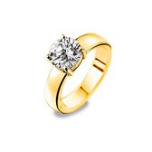 New Bling 9NB-0128-52 - Zilveren ring - zirkonia rond 8 mm - maat 52 - goudkleurig