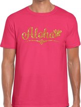 Aloha gouden glitter hawaii t-shirt roze heren 2XL