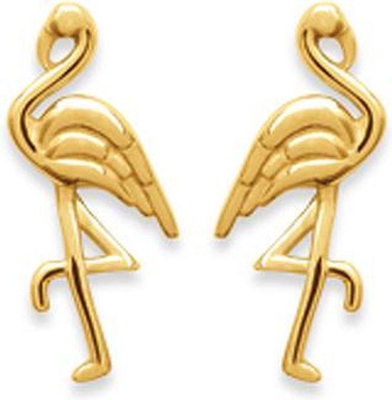 Amanto Oorbellen Fiza Gold - 925 Zilver Goudverguld - Flamingo - 8x13 mm