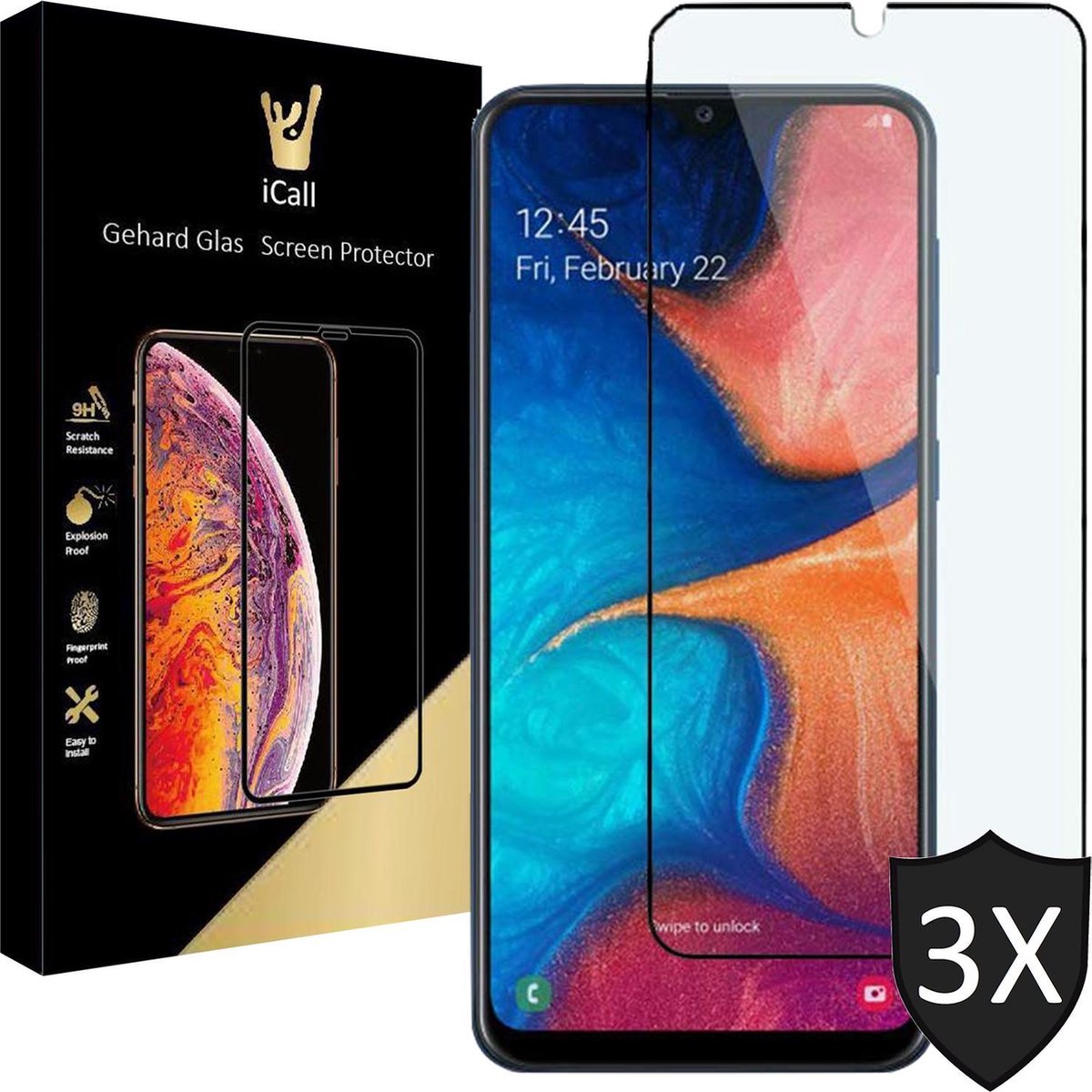 Screenprotector geschikt voor Samsung A20e - 3x FullGuard Glas Screen Protector