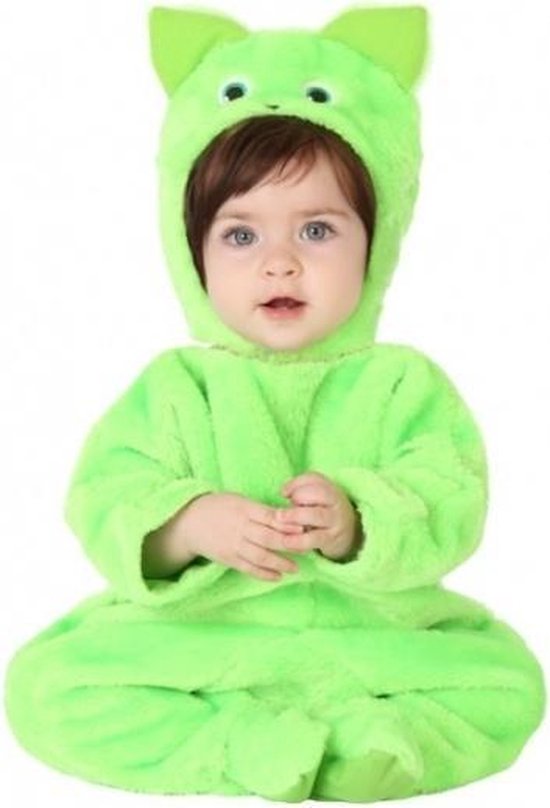 Groene kat dieren kostuum voor babys 6-12 maanden (74-80) - baby dierenpak  | bol.com