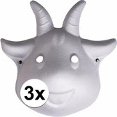 3x Papier mache geiten maskers 22 cm - DIY- zelf schilderen - Hobby/knutsel materialen