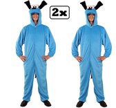 2x Kostuum blauwe hond S/M - Carnaval kostuum verkleed kleding thema feest hond dier blauw grappig en fout