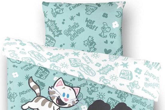 Woezel & Pip Dekbedovertrek Spelen - 140x200 - 100% Katoen - Groen - Sinterklaas cadeautje - Kerst cadeau van woezel-pip — afbeelding 3