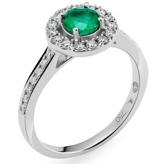 Orphelia RD-3916/EM/60 - Ring - 18 Karaat Witgoud - Diamant 0.29 ct / Emerald 0.43 ct - Maat 60