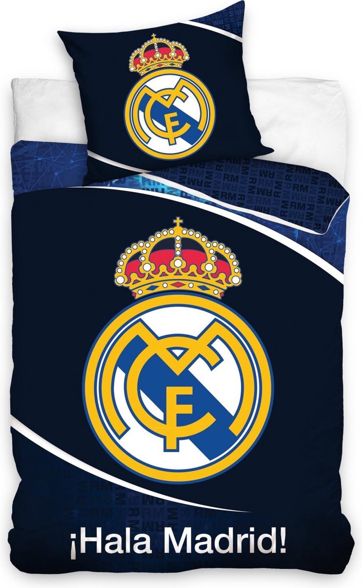 Real Madrid C.F. - Dekbedovertrek - Eenpersoons - 140x200 cm + 1 kussensloop 70x80 cm - Blue