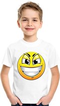 Smiley/ emoticon t-shirt ondeugend wit kinderen L (146-152)