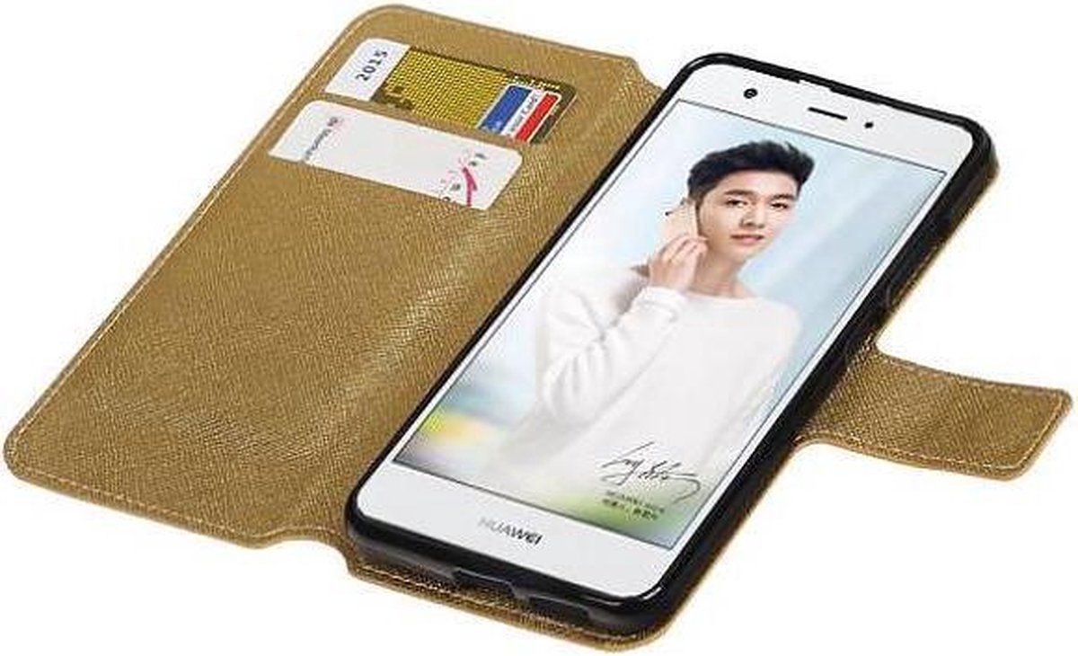 Cross Pattern TPU Bookstyle Wallet Case Hoesjes Geschikt voor Huawei Nova Plus Goud