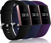 Siliconen Bandjes voor Fitbit Charge 3 en 4 – Zwart Paars en Blauw 3-Pack – Small