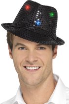 Zwarte hoed met lovertjes en LED voor volwassenen - Verkleedhoofddeksel