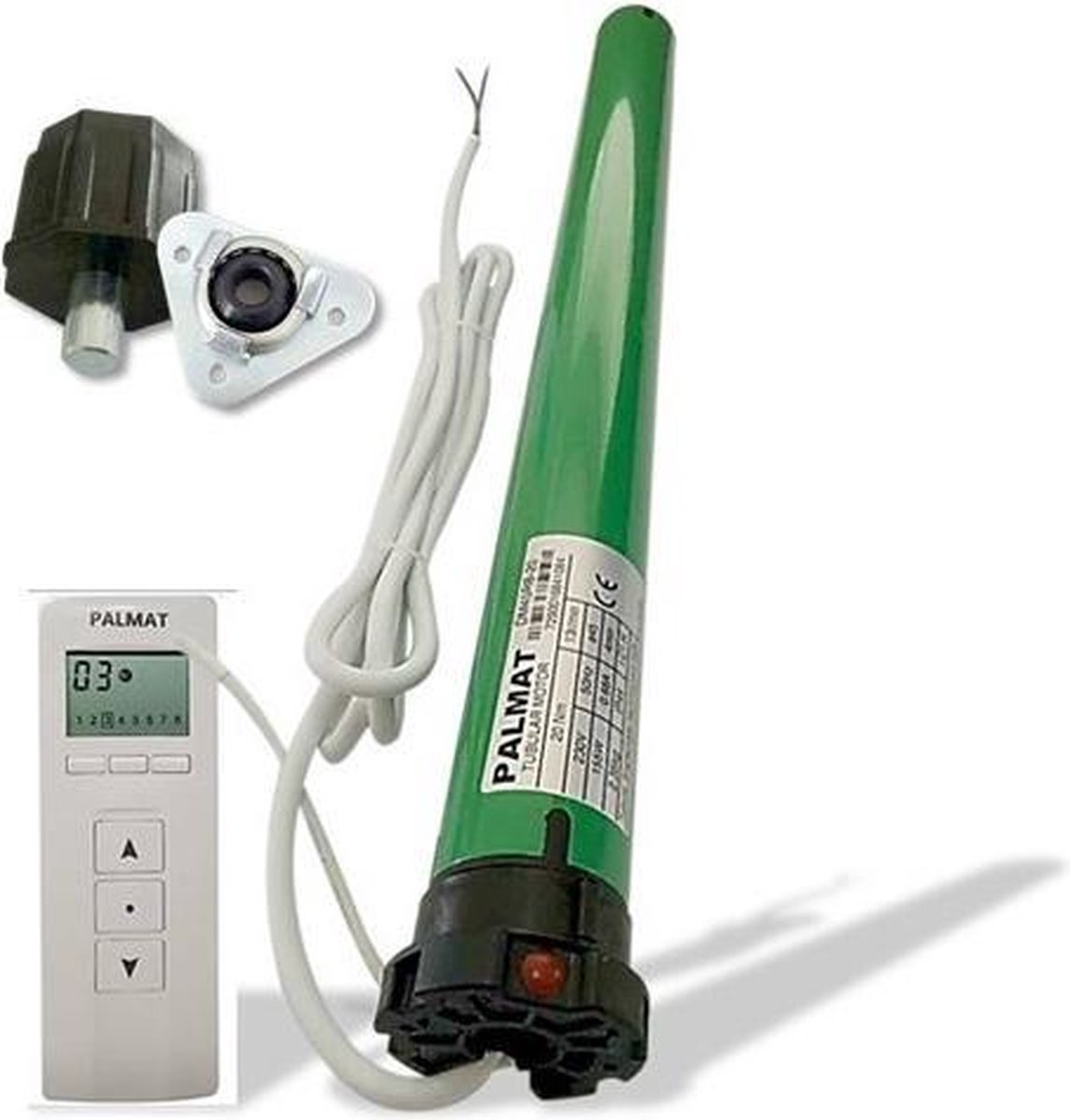 PALMAT Draadloze Rolluikmotor met 8 kanaals afstandsbediening en kunststof lagerplug (buis van 60 mm, 20 Nm)