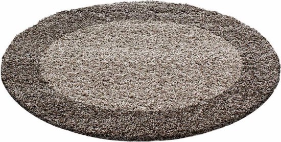 Flycarpets Candy Shaggy Vloerkleed - 160cm - Lijstmotief Taupe - Rond