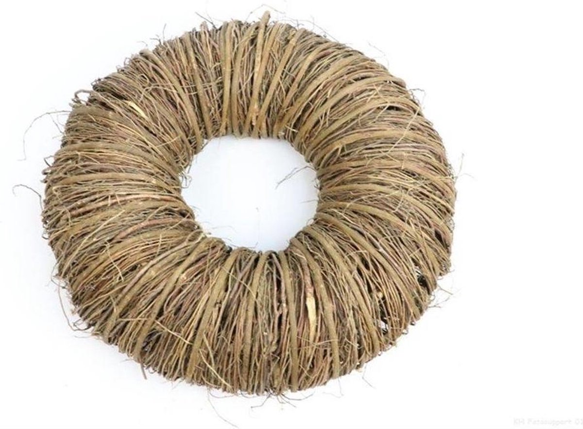 Kerstkrans gemaakt van Mactan gras in natuurlijke bruine kleur, diameter 85 cm.