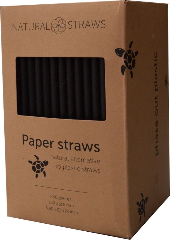 Natural Straws papieren cocktail rietjes - Zwart - Lengte 15cm - 250 stuks - 100% Composteerbaar