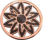 Silventi Lockits 982501849 Stalen munt - fantasie bloem met kristal - 25-2 mm - Roségoudkleurig / zwart