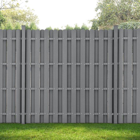 Panneau de clôture WPC 11 planches avec poteaux 185x932 cm gris