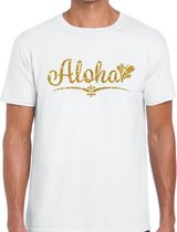 Aloha goud glitter hawaii t-shirt wit heren - heren shirt Aloha XXL