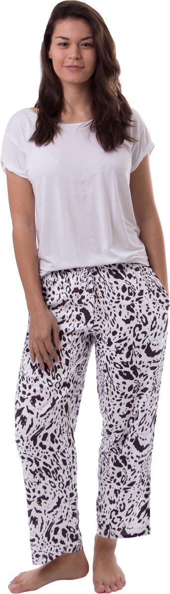 Amantes Dames yoga broek - lounge broek - zwart/wit print - Maat XL