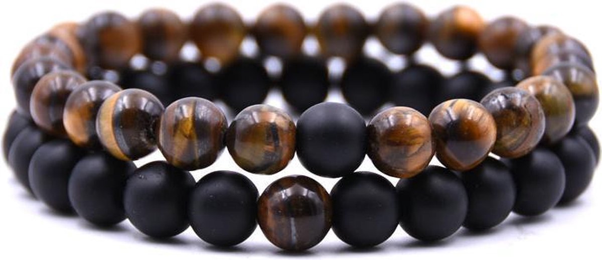 Natuursteen Armbandjes Set - Armbanden Heren En Dames - Armband Zwart - Armbandje Bruin - Vanaf 16 c