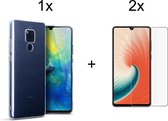 Huawei Mate 20 hoesje siliconen case hoes cover transparant - 2x Huawei Mate 20 Screenprotector