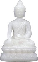 Boeddhabeeldje Shakyamuni Mudra - 8,5 cm - Witte Albast - Polyresin