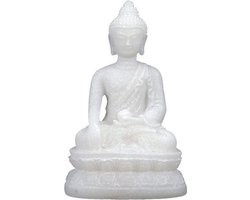 Boeddhabeeldje Shakyamuni Mudra - 8,5 cm - Witte Albast - Polyresin