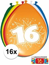 Ballonnen 16 jaar van 30 cm 16 stuks + gratis sticker