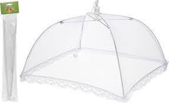 Set van 2 stuks - Vliegenkap - Voedsel afdeknet - 30 x 30 cm - Opvouwbaar - Wit — afbeelding 2