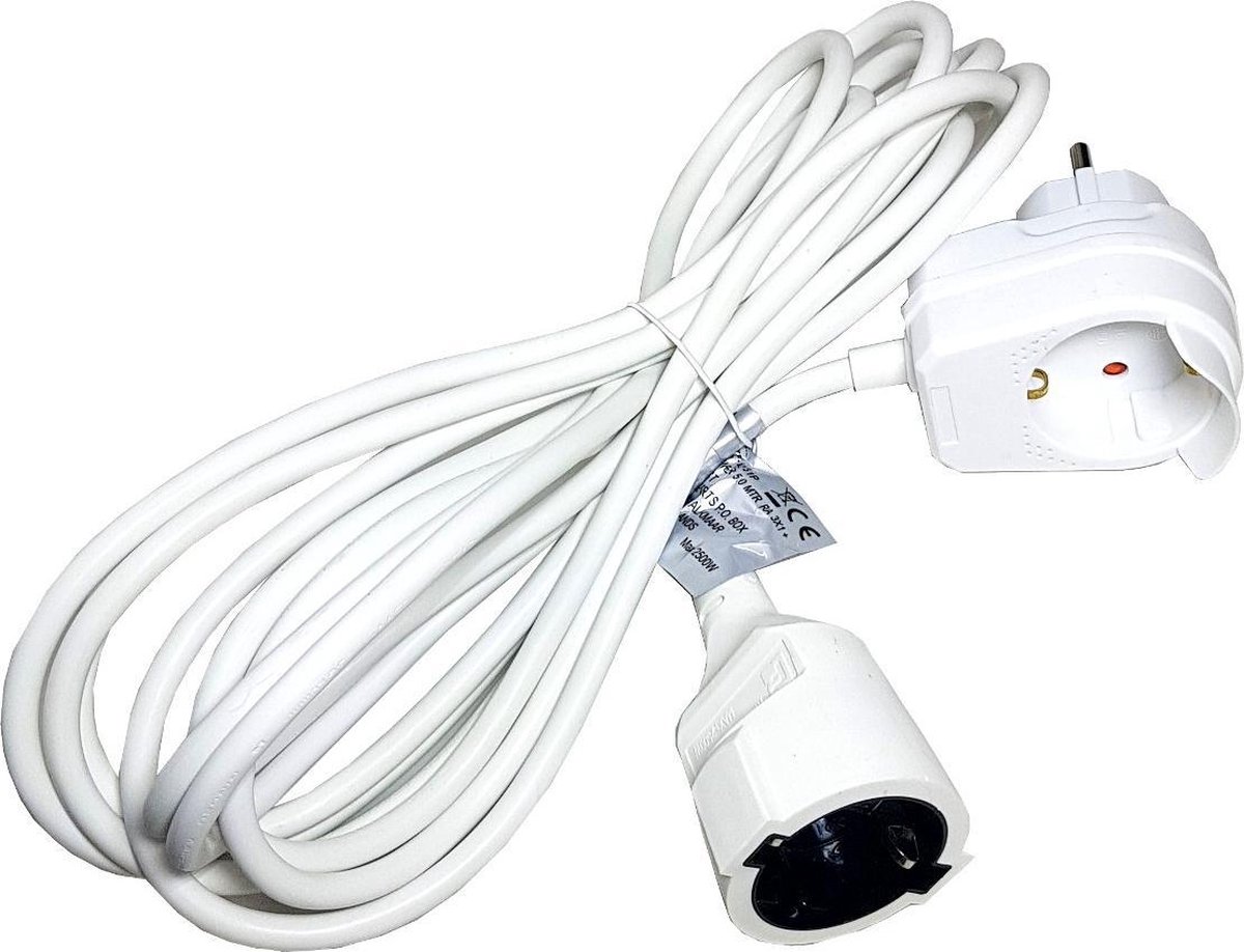 RA Stopcontact Verlengsnoer 5 Meter wit Verlengkabel 3X1mm met randaarde