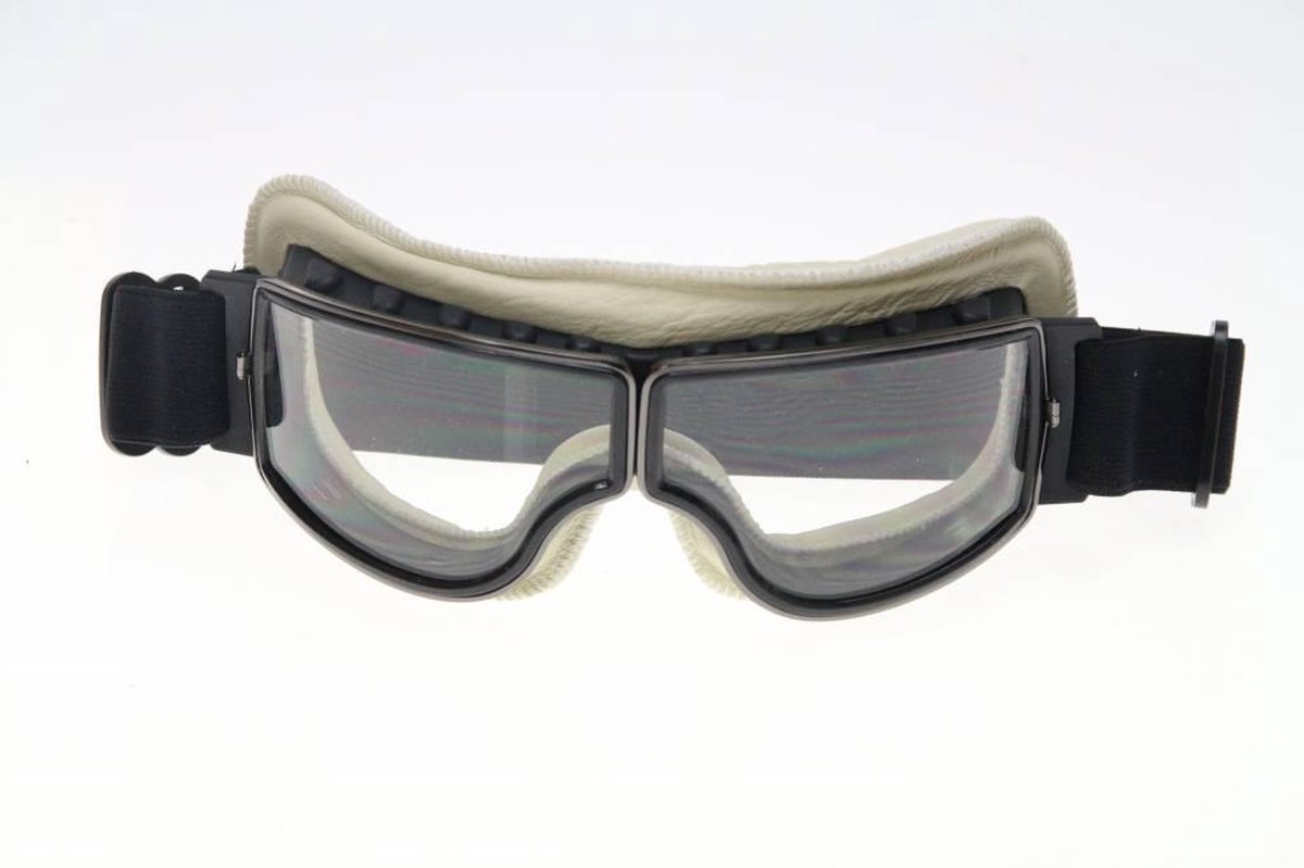 CRG Cruiser Motorbril - Zwart Wit Leren Motorbril - Retro Motorbril Heren - Helder Glas