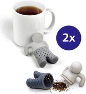 2 stuks - Theefilter Thee mannetje Mr. Tea Grijs - voor losse thee - Leuk als cadeau voor thee liefhebbers of gewoon voor jezelf