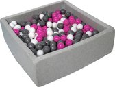 Ballenbak vierkant - grijs - 90x90x30 cm - met 450 wit, roze en grijze ballen