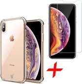 Hoesje voor Apple iPhone Xs / X Siliconen Hoesje met Versterkte Rand Shock Proof Case + Tempered Glass Screenprotector Transparant iCall