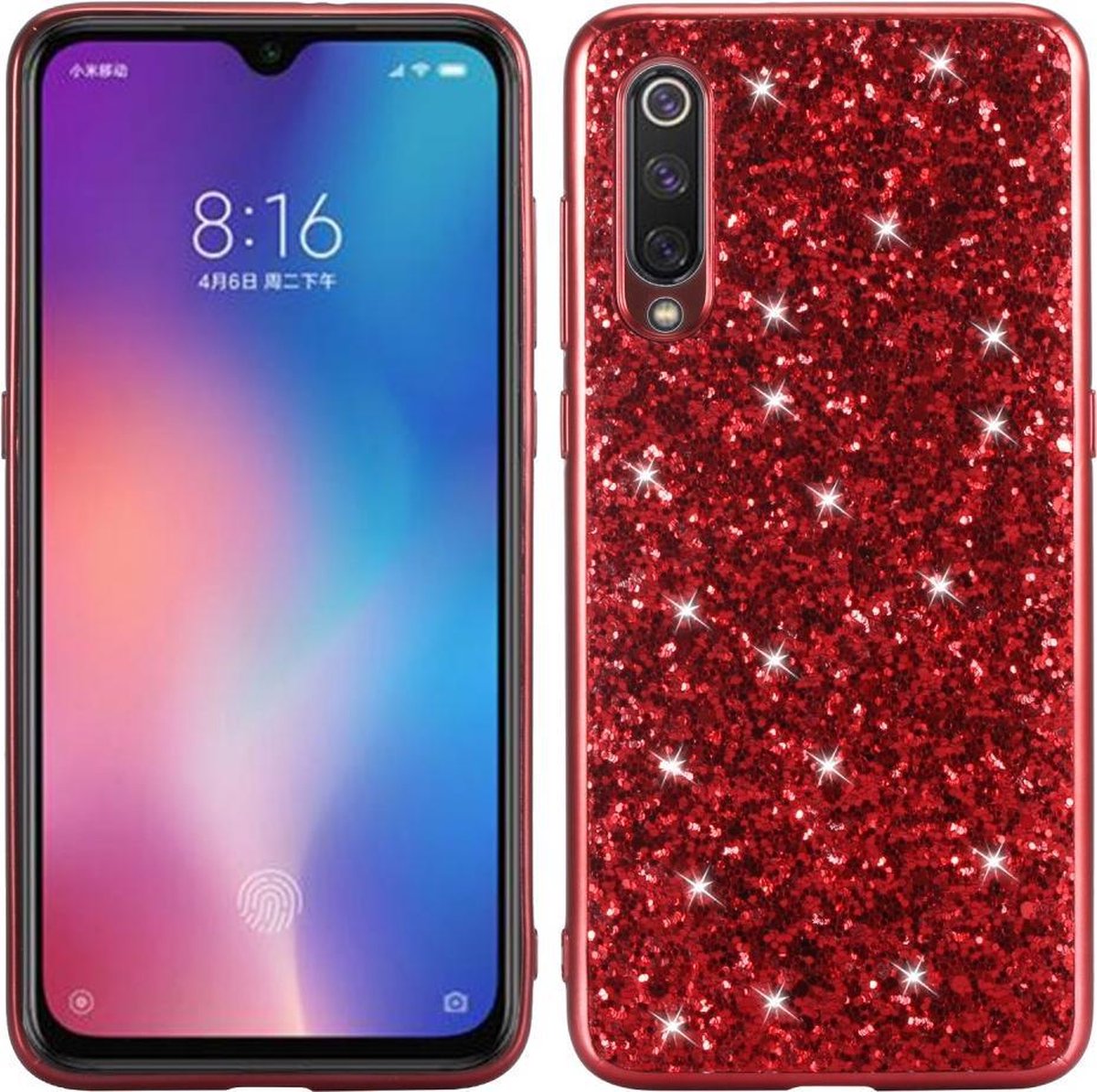 Coverup Glitter Back Cover - Geschikt voor Xiaomi Mi 9 Hoesje - Rood