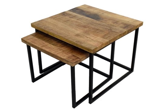 Salontafel Pim Set van 2 Bijzettafel Mango Hout Zwart - Old Inn Wonen | bol.com