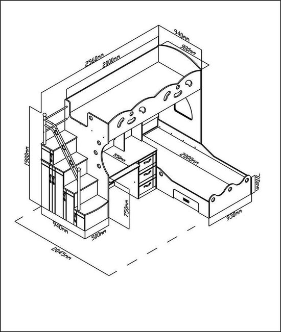 Stapelbed met bureau en bergruimte coco