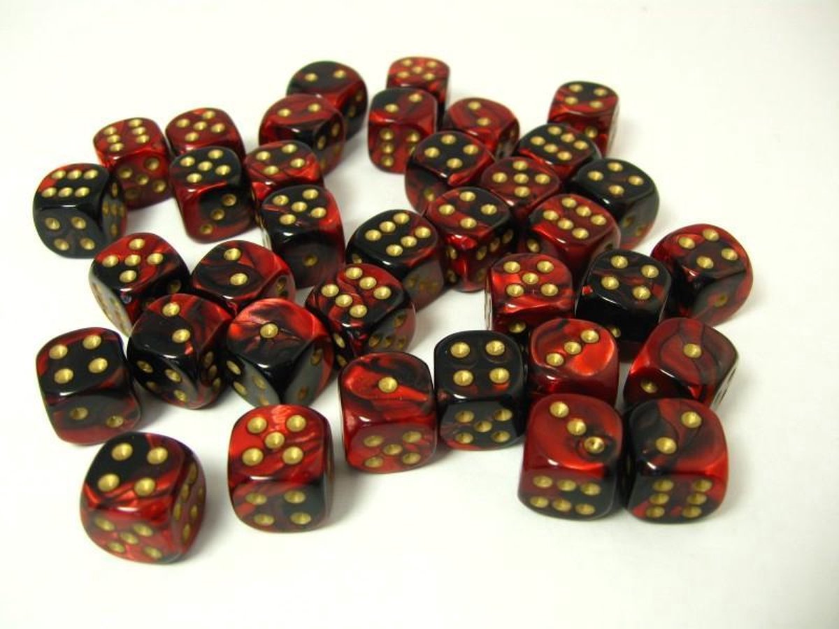 Chessex Gemini Black-Red/gold D6 12mm Dobbelsteen Set (36 stuks)
