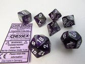 Chessex Gemini Paars-Steel/Wit Polydice Dobbelsteen Set (7 stuks)