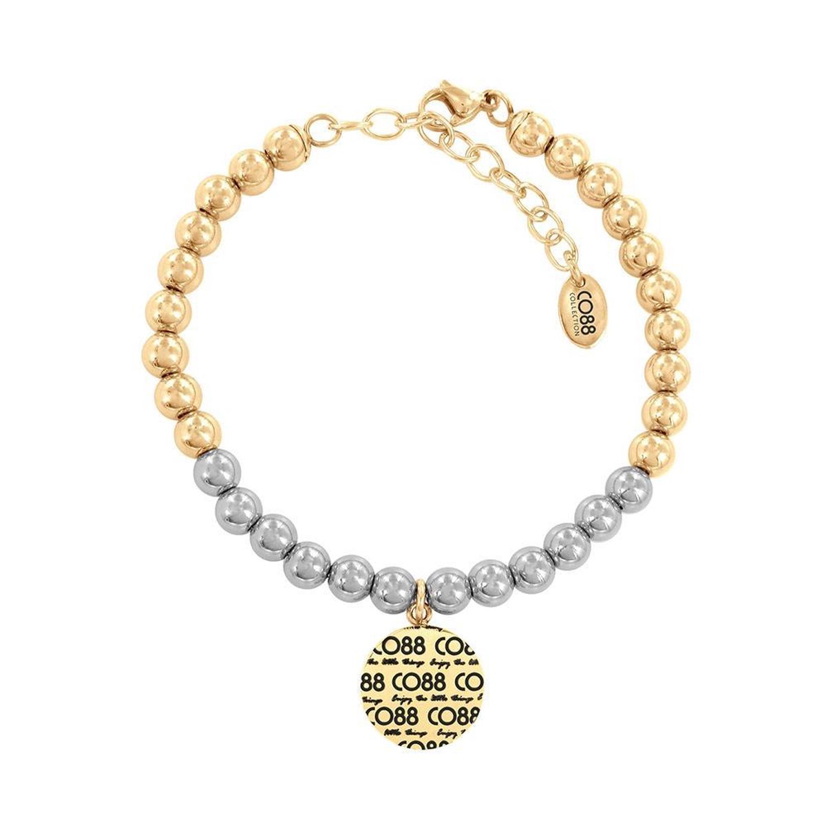 CO88 Collection  8CB-14013 - Stalen Beads Armband met CO88 Collection  Logo Charm - 6 mm/ 23 cm - Zilver- en Goudkleurig