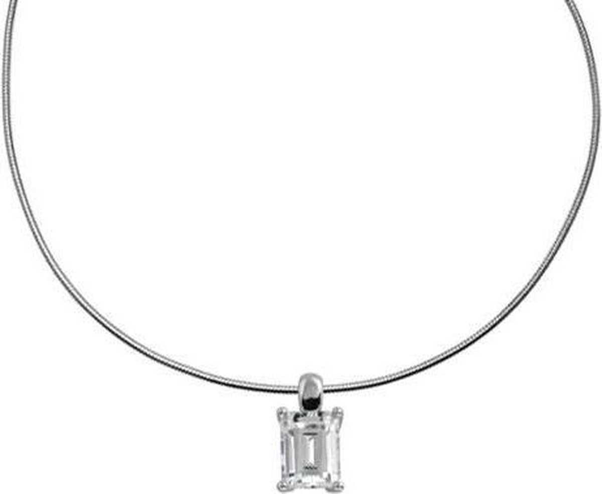 Diamonfire - Zilveren collier met hanger 45 cm - Chaton - Baguette - Rechthoekige steen
