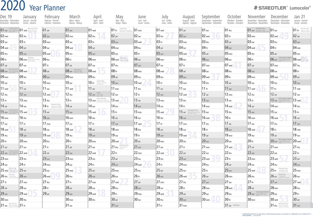Jaarplanner 2021. 840 x 600 mm