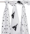 foto van Jollein Indians hydrofiel multidoek - 115 x 115 cm - black & white - 3 stuks