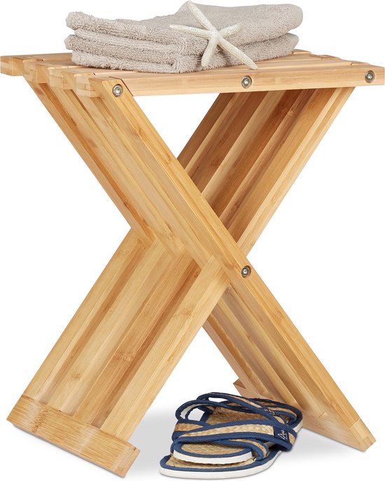 dorst zien Atlas Relaxdays bamboe kruk - badkamerkruk - plantentafel - houten kinderkruk -  klapbaar krukje | bol.com