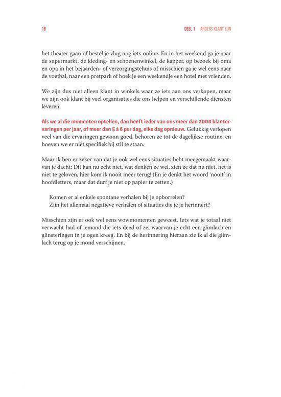 Pagina met tekst over klantbelevingen, met een kop 'DEEL 1 - ANDERS KLANT ZIJN'.