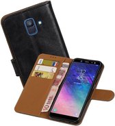 Zakelijke Book Case Telefoonhoesje Geschikt voor de Samsung Galaxy A6 2018 - Portemonnee Hoesje - Pasjeshouder Wallet Case - Zwart