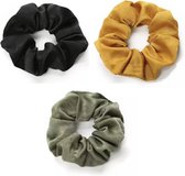 Scrunchie kraagjeskopen.nl - zijde haarwokkel haarelastiekje zwart okergeel groen - 3 stuks - scrunchies
