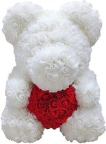 Teddy Rose Bear met Gift Box 40cm - Wit met rode hartje